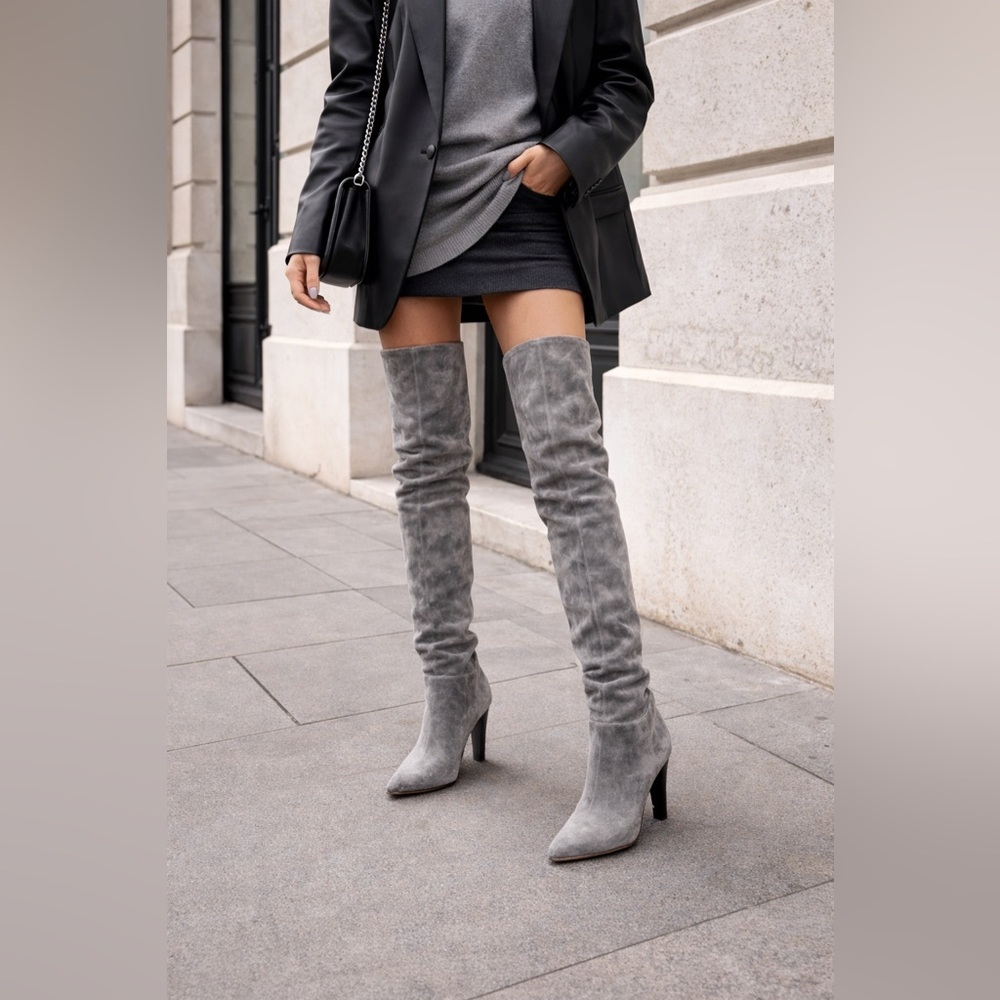 IRO Gray Suede Over-the-Knee Stiletto Boots